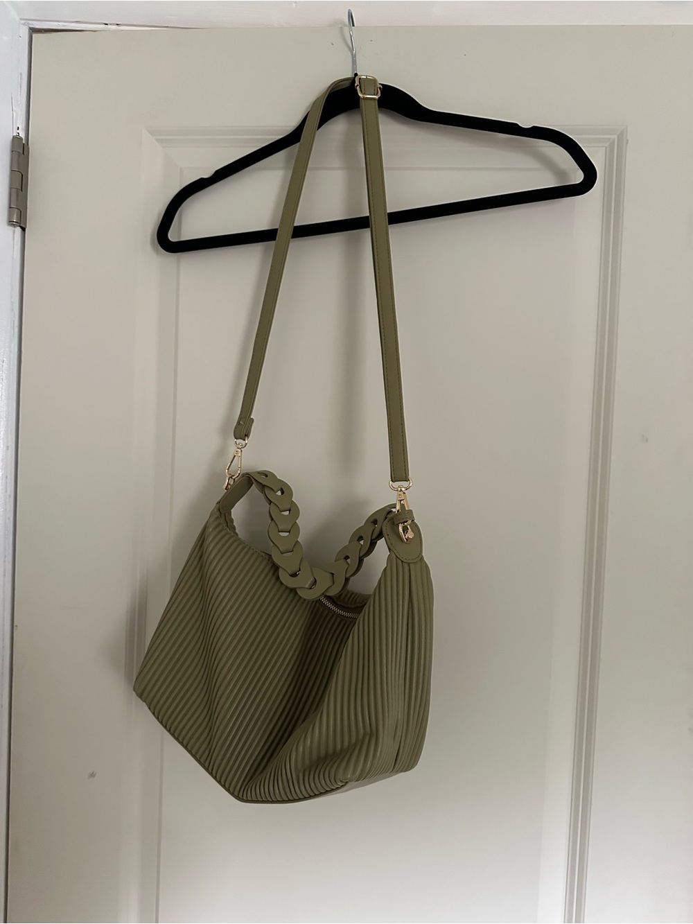 Olive Green Textured Shoulder Bag with Detachable Strap